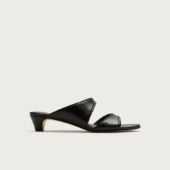 Double-strap kitten heels in Italian leather