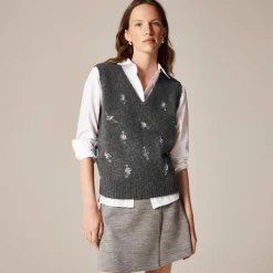 Embellished high V-neck sweater-vest