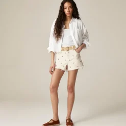 Embroidered lower-rise denim short