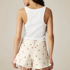 Embroidered lower-rise denim short