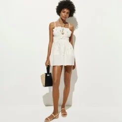 Embroidered mini dress in linen-cotton blend