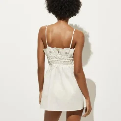 Embroidered mini dress in linen-cotton blend