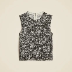 Featherweight cashmere cropped sweater shell in spot print