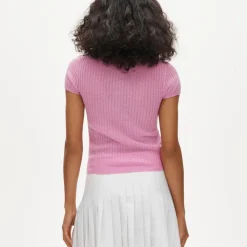 Featherweight cashmere pointelle short-sleeve sweater-polo