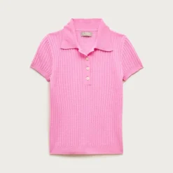 Featherweight cashmere pointelle short-sleeve sweater-polo