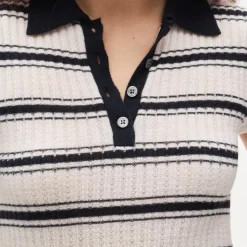 Featherweight cashmere pointelle sweater-polo in stripe