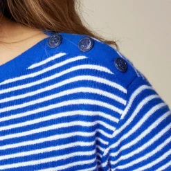 Featherweight cashmere ruffle-trim T-shirt in stripe