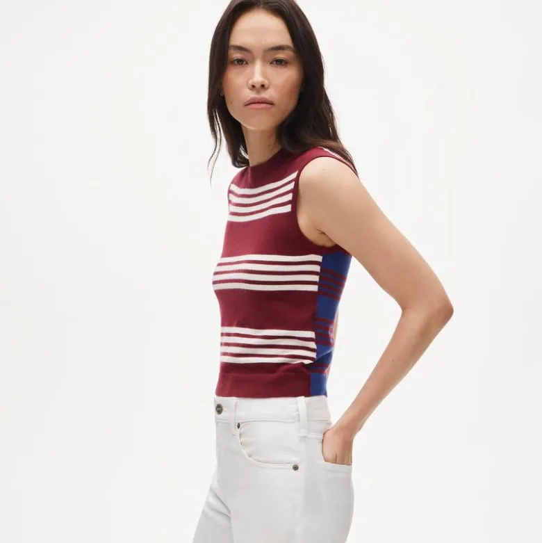 Featherweight cashmere-blend sweater shell in mixed stripe