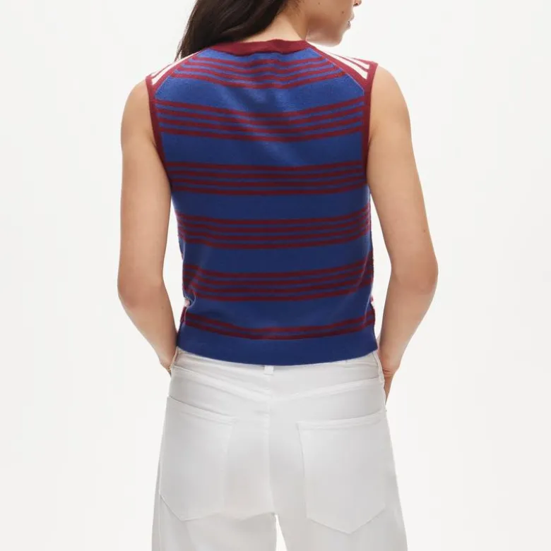 Featherweight cashmere-blend sweater shell in mixed stripe