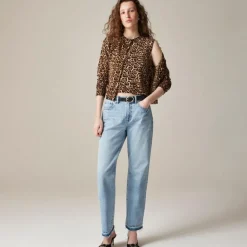 Featherweight cashmere-blend sweater shell in leopard print