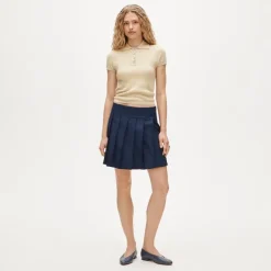 Featherweight ribbed cashmere short-sleeve sweater-polo in stripe