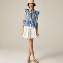 Flutter-sleeve button-up shirt in bandana block print