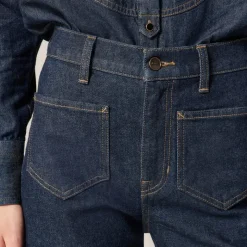 Full-length slim-wide jean with patch pockets