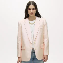 Gamine scallop-trim blazer in Gramercy linen blend