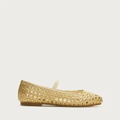 Girls' basketweave ballet flats in metallic