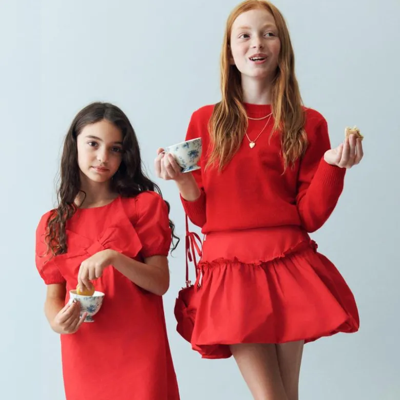 Girls' bow bubble skirt in taffeta