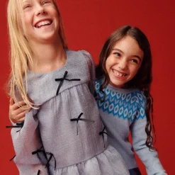 Girls' bow-embellished dress in crinkle organza