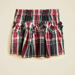 Girls' cotton poplin ruffle skirt in Stewart tartan