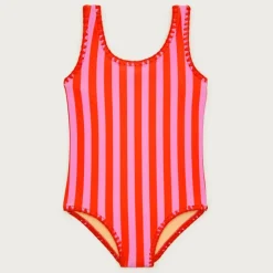 Girls' crochet-stitch one-piece swimsuit in prints