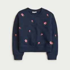 Girls' embroidered rosette crewneck sweatshirt