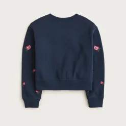 Girls' embroidered rosette crewneck sweatshirt