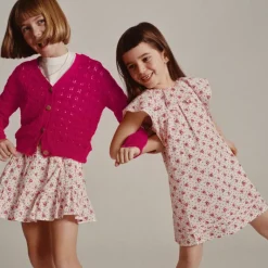 Girls' flutter-sleeve dress in rosette floral