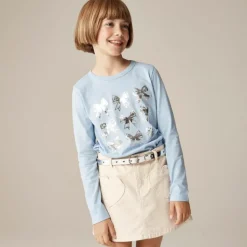 Girls' long-sleeve bow graphic T-shirt with metallic foil