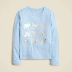 Girls' long-sleeve bow graphic T-shirt with metallic foil