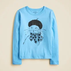 Girls' long-sleeve cat graphic T-shirt with sequins