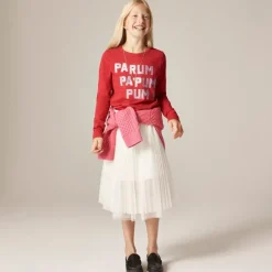 Girls' long-sleeve "Pa rum pa pum" graphic T-shirt with embellishments