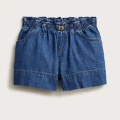 Girls' paper-bag short in chambray