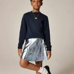 Girls' picture day skirt in faux metallic leather