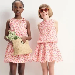 Girls' rickrack skirt in linen-cotton blend floral