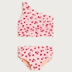 Girls' ruched one-shoulder two-piece swimsuit