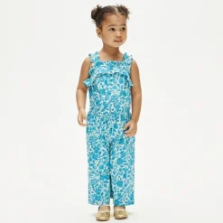 Girls' ruffle-trim jumpsuit in broken-in-jersey floral