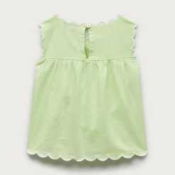 Girls' scallop-trim top in linen blend