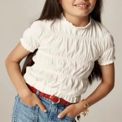 Girls' smocked T-shirt in broken-in-jersey
