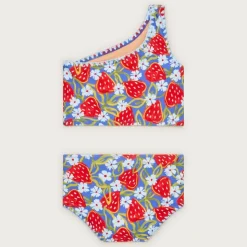 Girls' stitched one-shoulder two-piece swimsuit