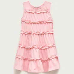 Girls' tiered lettuce-edge dress in broken-in jersey