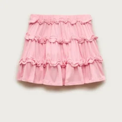 Girls' tiered lettuce-edge skirt in broken-in-jersey
