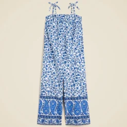 Girls' tie-shoulder jumpsuit in bandana block print