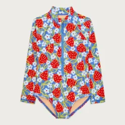Girls' zip-up rash guard one-piece swimsuit