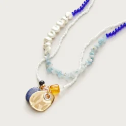 Grommet charm beaded necklaces set-of-two