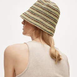 Handcrocheted straw hat in stripe