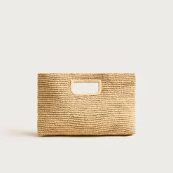 Handknotted raffia rectangular clutch