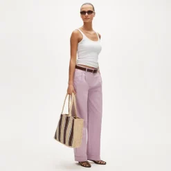 Handknotted straw tote bag in stripe