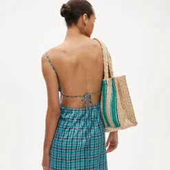 Handknotted straw tote bag in stripe