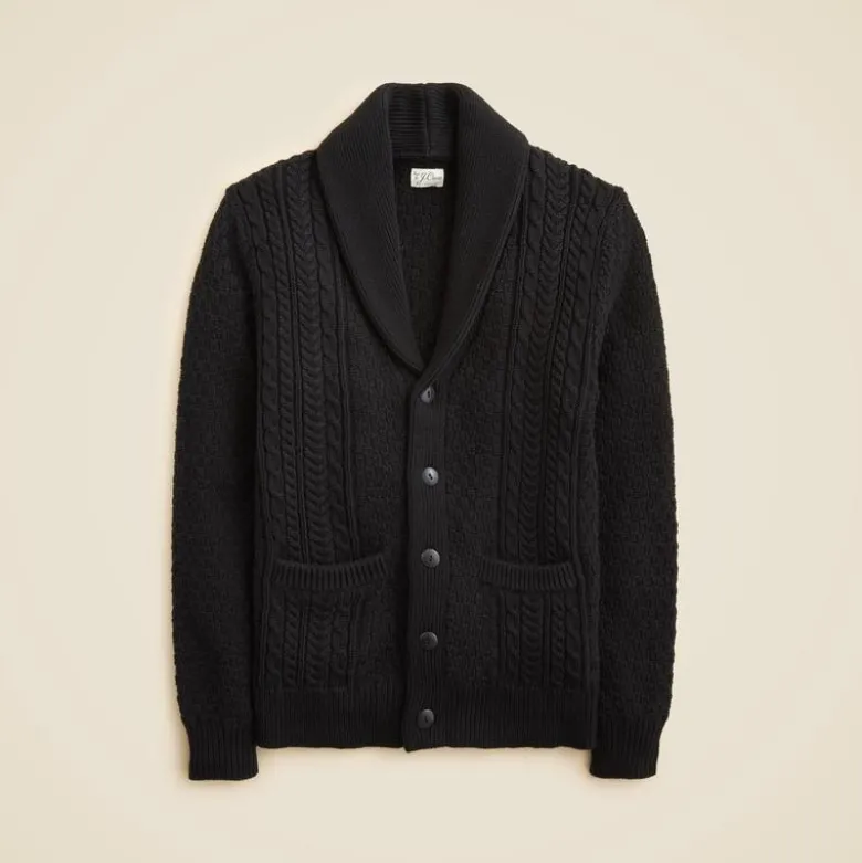 Heritage cotton cable-knit shawl-collar sweater