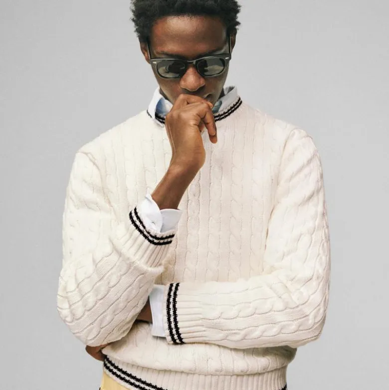 Heritage cotton tipped cable-knit sweater