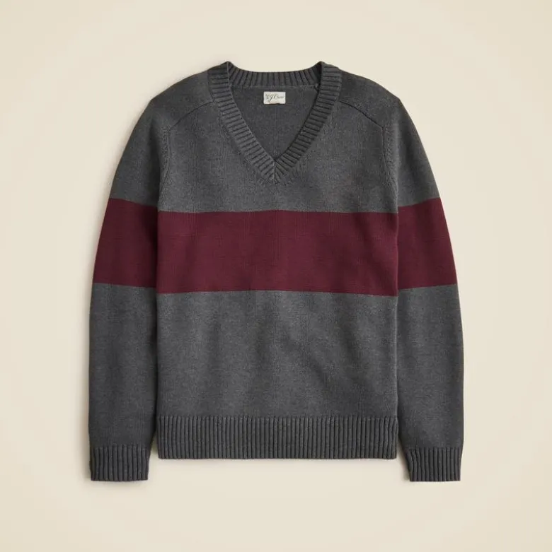 Heritage cotton V-neck sweater in stripe